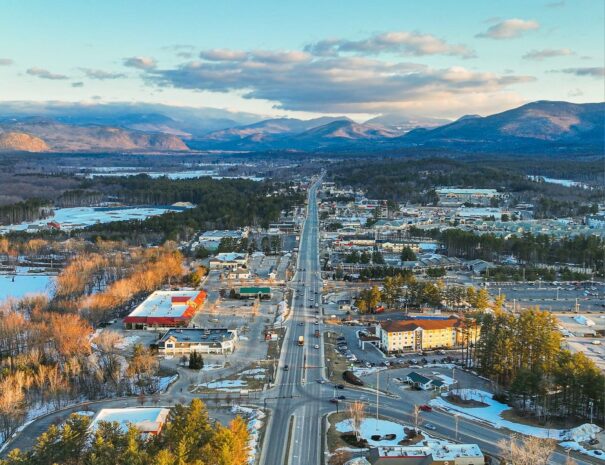 The Strip in North Conway, NH, looking towards Mount Washington