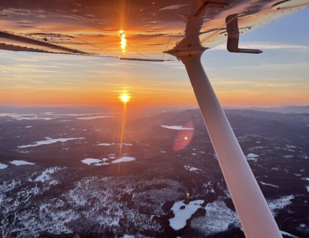 Winter sunset scenic flight over North Conway, NH