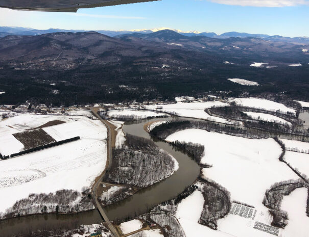 Winter scenic flight over the Saco River