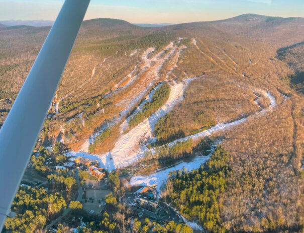 Winter scenic flight over Mount Cranmore, North Conway, New Hampshire